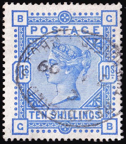 SG183 10/- Ultramarine - Fine Used (Cat. £375) - (Spec: K14, ii) (Scott: 109)