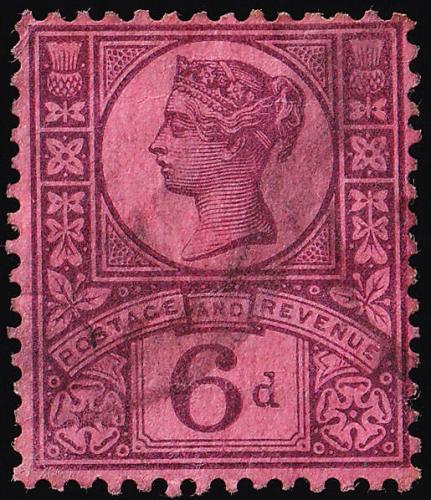 SG208 6d Purple/Rose-Red - Fine Used (Cat. £10) - (Spec: K37, i) (Scott: 119)