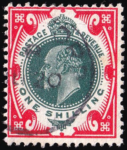 SG312 1/- Dark Green & Scarlet - Fine Used (Cat. £35) - (Spec: M47, i)
