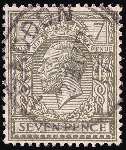 SG387 7d Olive - Fine Used (Cat. £10) - (Spec: N27, i) (Scott: 168)