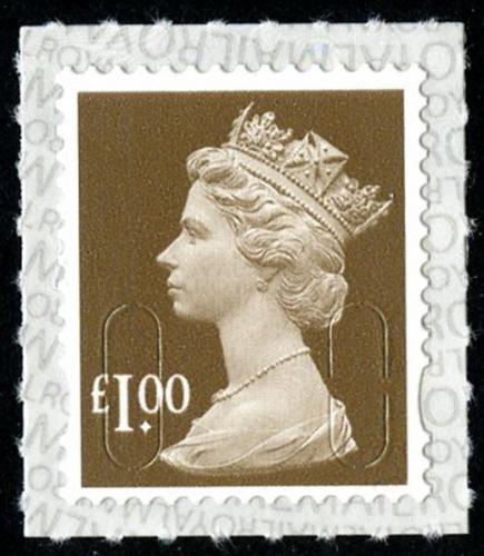 SG U2934 £1 bistre brown M19L with inverted printing on backing paper (backing not applicable with used)