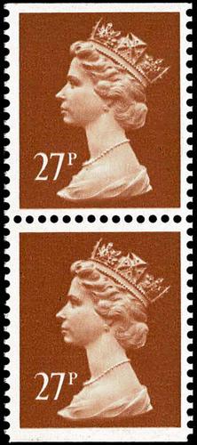 SG X973 27p Chestnut Phos Paper, Se-Tenant Pair of Imperf Top & Bottom
