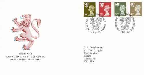 Scotland 1993 7th December 19p, 25p, 30p, 41p Philatelic Bureau CDS Royal Mail Cover