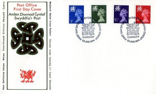 Wales 1974 23rd January 3p,3½p,5½p,8p Cardiff CDS post office cover